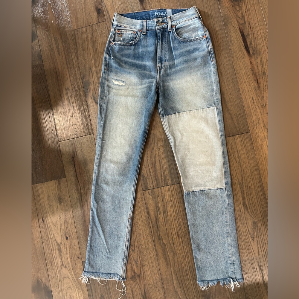 Etica Women's Blue Straight Leg Jeans with Patchwork